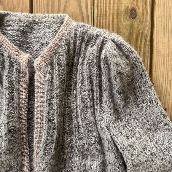 Vintage 1980s Handwoven Wool Cardigan - Open Front - Puff Shoulders - Picture 5 of 13